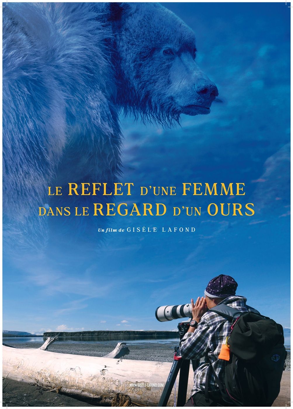 Le reflet d’une femme dans le regard d’un ours
